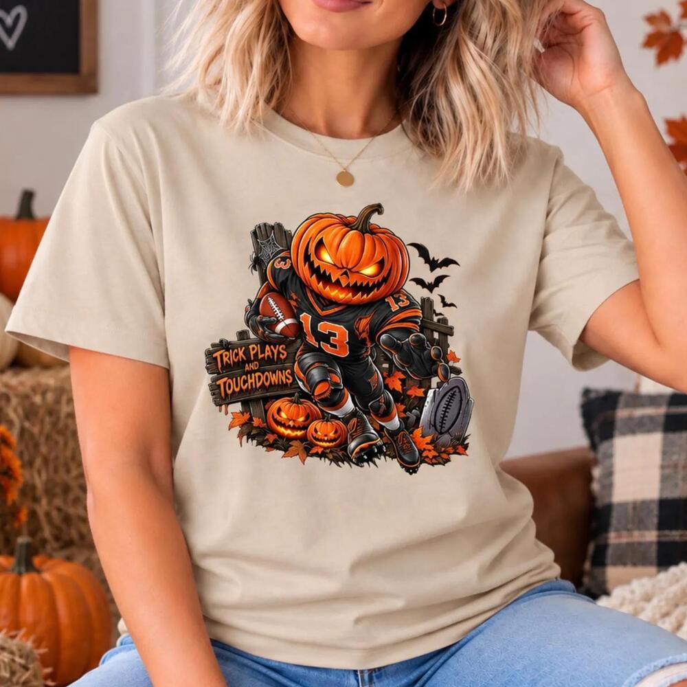 Halloween Football Shirt, Pumpkin Graphic Tee, Spooky Fall Shirt
